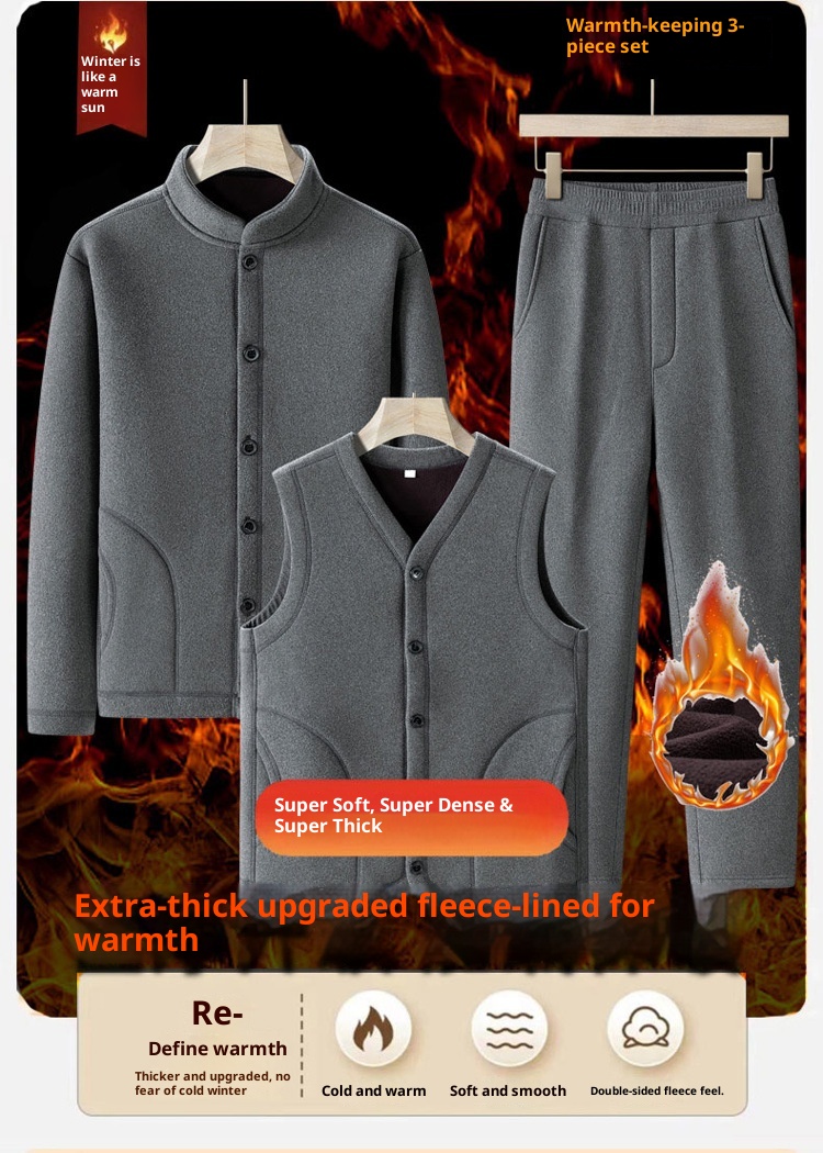 001 2025 Autumn Winter Fleece-Lined Sports Suit Men, Large Size Dad Outfit, Loose Three-Piece Jacket Set For Middle-Aged And_voghion.com