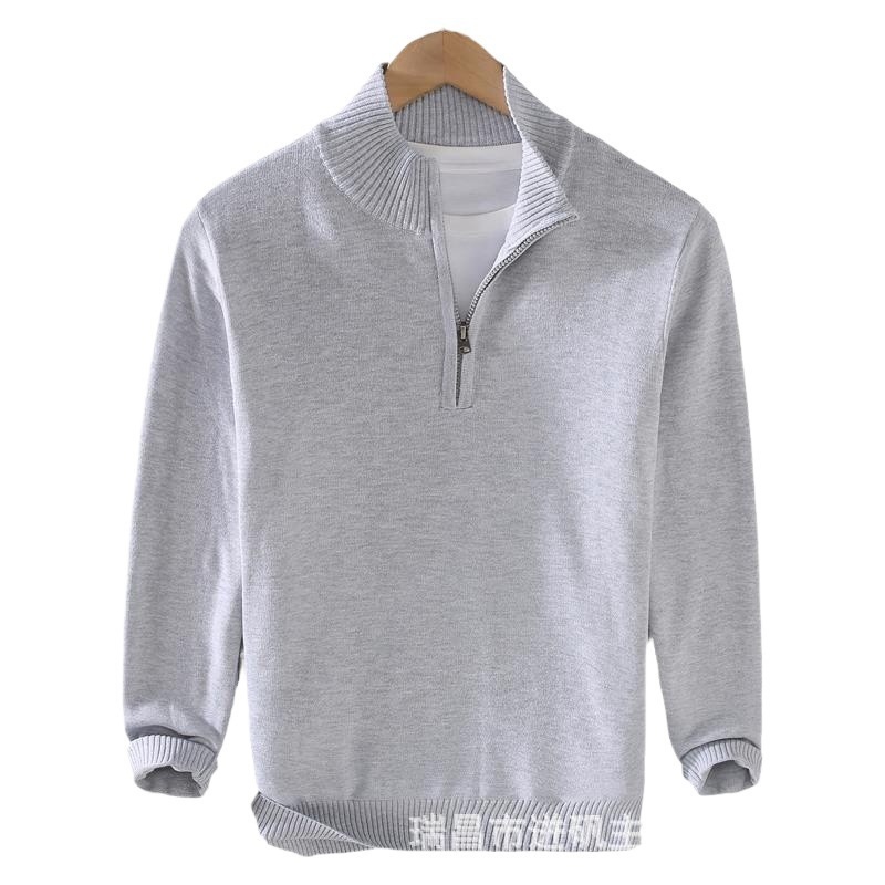 boy Stand Collar Fashion Men's Half Turtleneck Sweater Autumn Winter Trendy Casual Zipper Warm Knitted Jacket_voghion.com