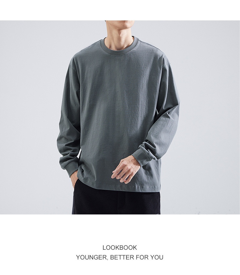 Langarm-T-Shirt für Herren, lockere Passform, Frühlings- und Herbststil, Rundhalsausschnitt, weißes Unterhemd, Herren_voghion.com