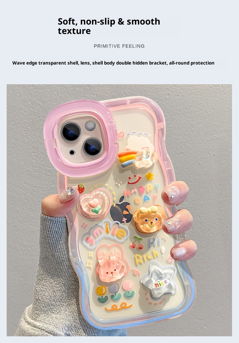 TechGlobe Schutzhülle für iPhone 15 Pro, iPhone 14, Farbverlauf, Wolkenpuppe, 13/12, Wellenkante, unsichtbarer Doppelständer_voghion.com