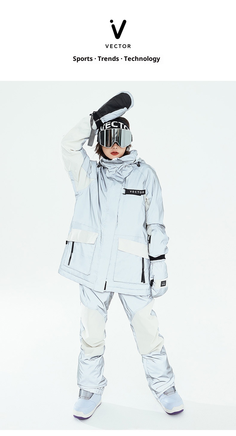 001 VECTOR Snowboarding Suit Set For Men Women, Reflective Trendy Warm Windproof Waterproof Breathable Ski Jacket And Pants_voghion.com