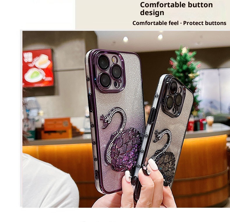 Étui de téléphone TechGlobe série 16, protection d'objectif Niche pour iPhone 15 Pro Max, motif cygne pailleté, 13, anti-traces de doigts_voghion.com