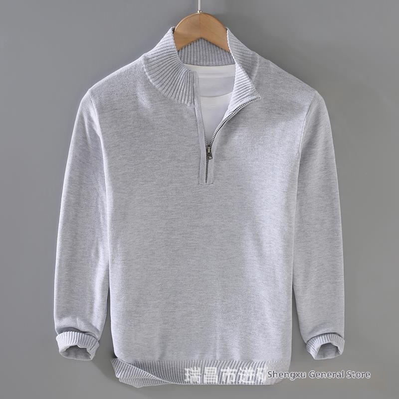 boy Stand Collar Fashion Men's Half Turtleneck Sweater Autumn Winter Trendy Casual Zipper Warm Knitted Jacket_voghion.com