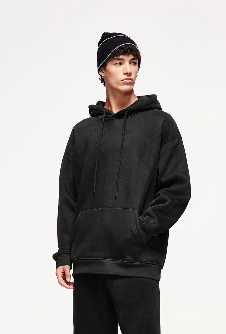 Sweat à capuche homme en coton épais, style américain, couleur unie, 360 g, tendance, pour couple, automne._voghion.com