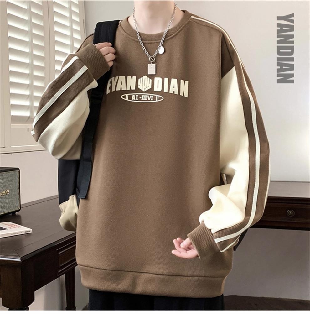 boy New Casual Sweatshirt For Men, Autumn And Winter Trendy Fashion Versatile Color Block Plus Size Round Neck Long Sleeve_voghion.com