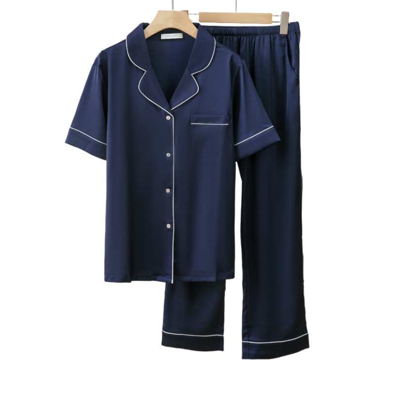 ChicShe Pigiama da donna in seta ghiacciata, semplice, a tinta unita, stile europeo e americano, a maniche corte e pantaloni lunghi_voghion.com