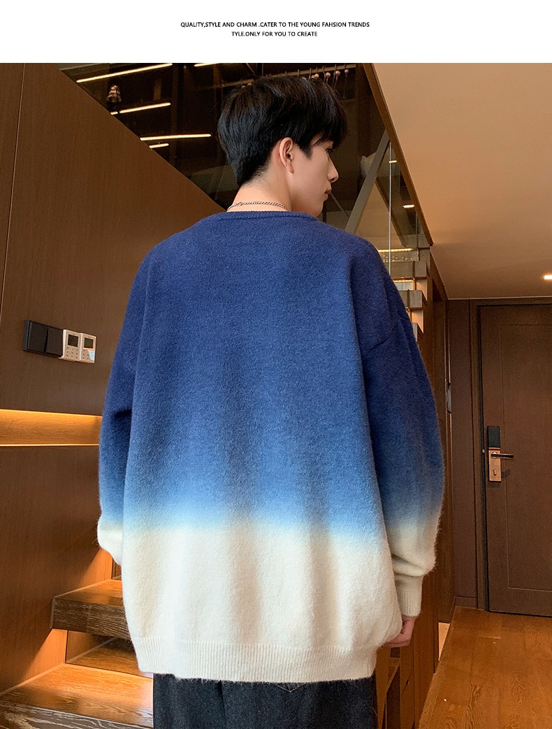 Jungen-Pullover mit Farbverlauf für Herbst/Winter, dick gefüttert, warm, gestrickt, trendiger Wollpullover für junge Leute_voghion.com