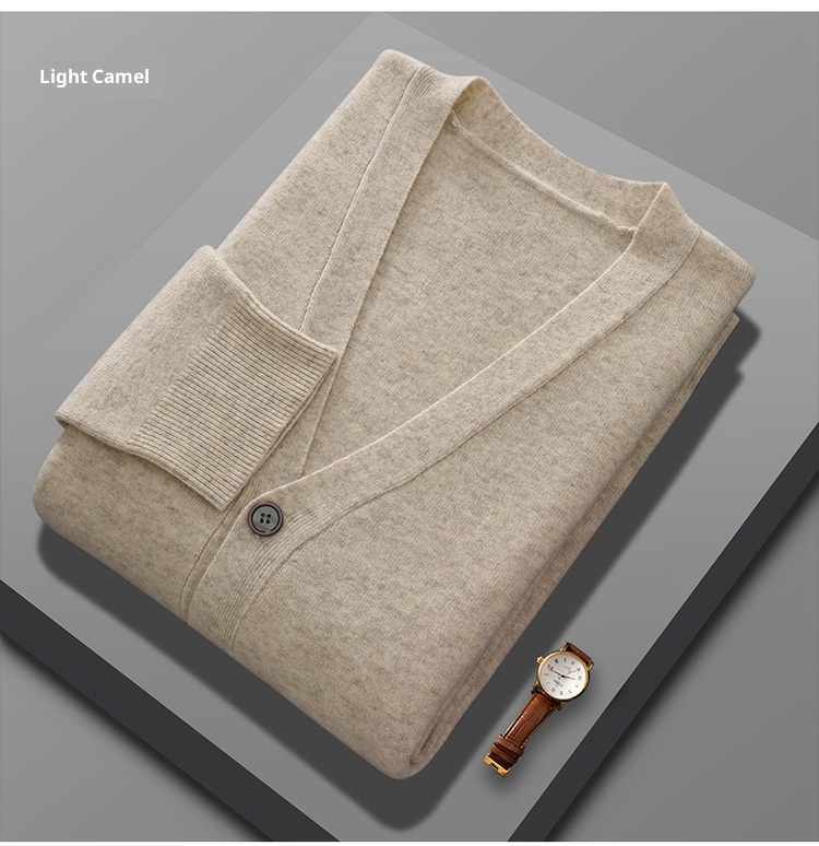Cardigan da uomo in pura lana lavorato a maglia, autunno inverno, con scollo a V, ampio, spesso, casual, a maniche lunghe, monopetto_voghion.com