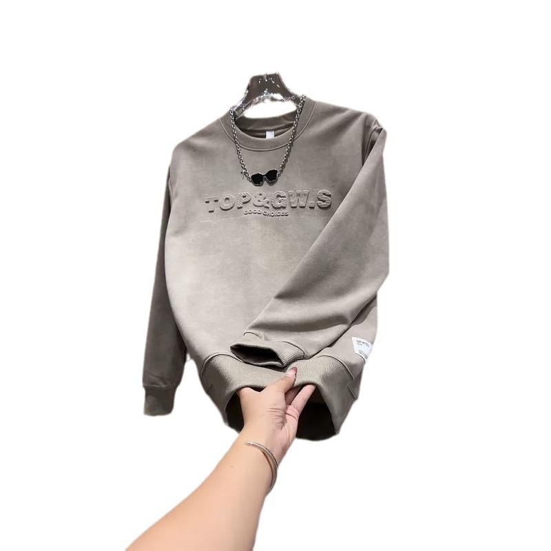 boy 2025 Autumn Winter New Thickened Fleece Sweatshirt Men's Fashion Trend Round Neck Versatile Casual Long Sleeve Men_voghion.com