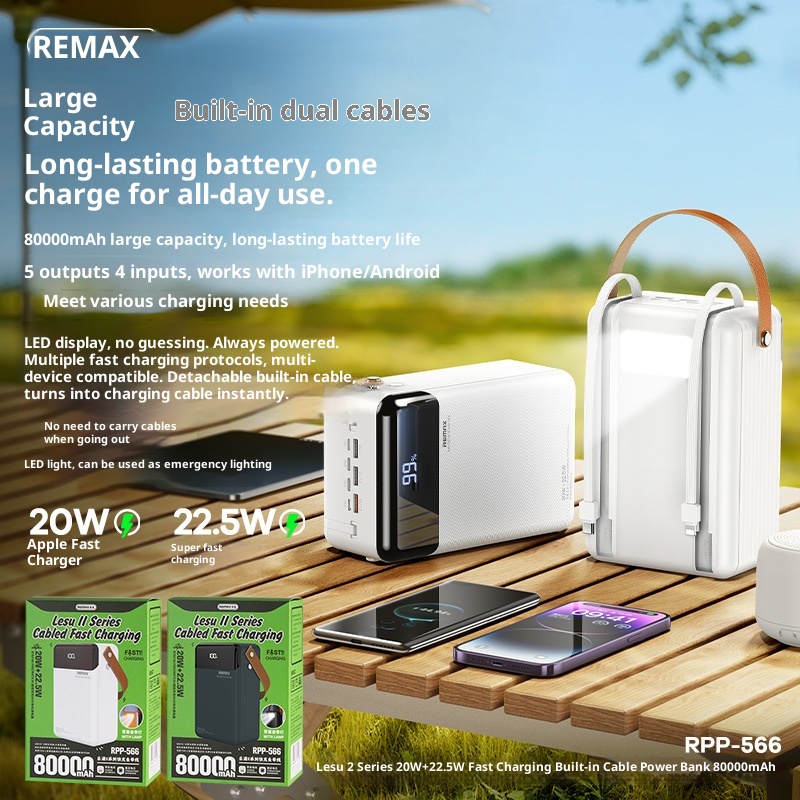 techglobe REMAX 20W+22,5W Powerbank mit integriertem Kabel, Schnellladegerät für Mobiltelefone, 8W große Kapazität_voghion.com
