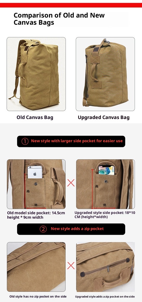 ActiveGo Backpack Double Shoulder Outdoor Travel Ins Super Popular Canvas Bucket Large Capacity Hiking Sports Personality Men's_voghion.com