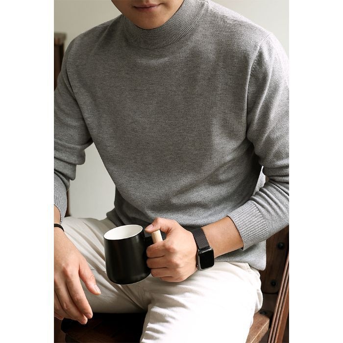 Jungen-Rollkragenpullover für Herren, Herbst/Winter 2025, warmes Innenfutter, mittelhoher Kragen, Langarm, maschinenwaschbar_voghion.com