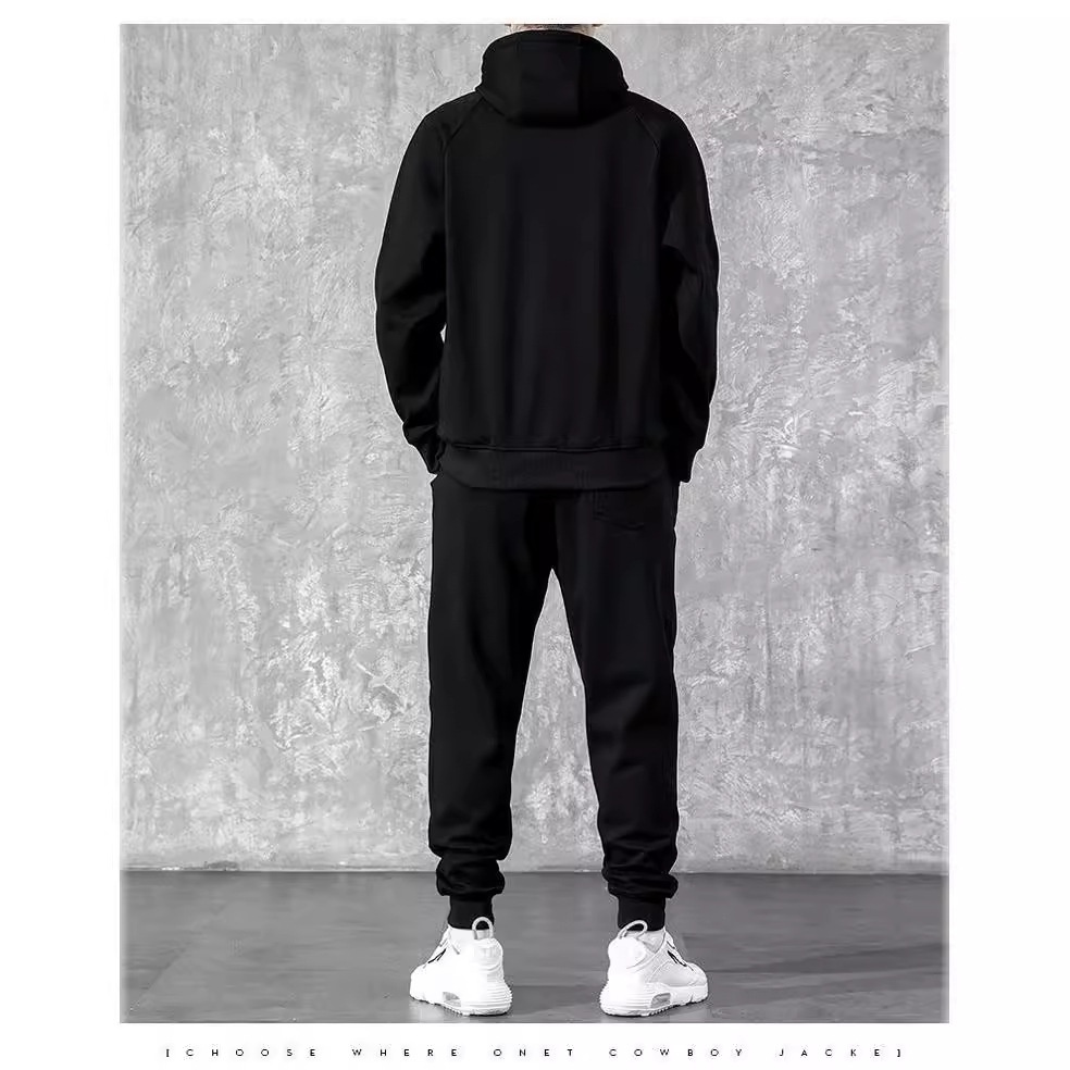 001 Erkekler İçin Siyah Kapüşonlu Üst İlkbahar ve Kapüşonlu Spor Sonbahar Takımı Şık Günlük Ceket Trend Marka_voghion.com