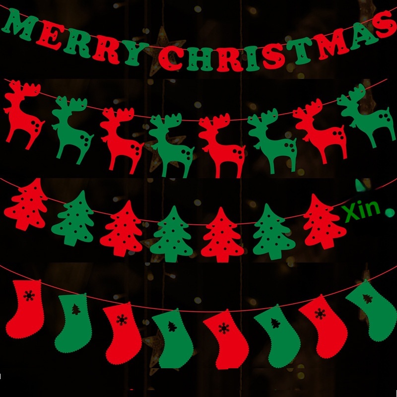 Lillian Decorations Pull Velvet Banner Flag Christmas Stocking Deer Snowflake Hanging Ornament Scene Layout Cross-Border_voghion.com