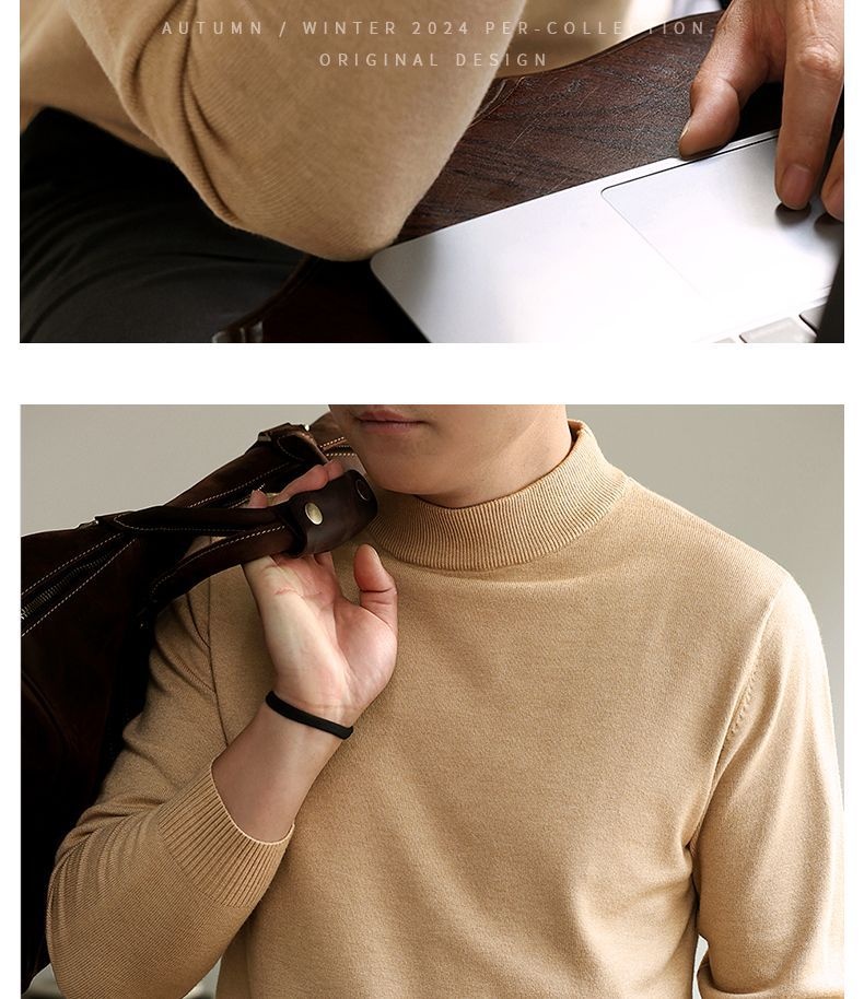 Jungen-Rollkragenpullover für Herren, Herbst/Winter 2025, warmes Innenfutter, mittelhoher Kragen, Langarm, maschinenwaschbar_voghion.com