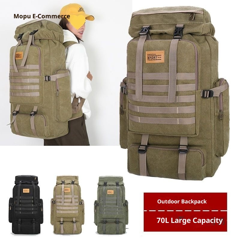 ActiveGo 70L Outdoor-Rucksack für Herren, ideal für Bergsteigen, Camping und Reisen – ein geräumiger Canvas-Reiserucksack im Retro-Stil._voghion.com