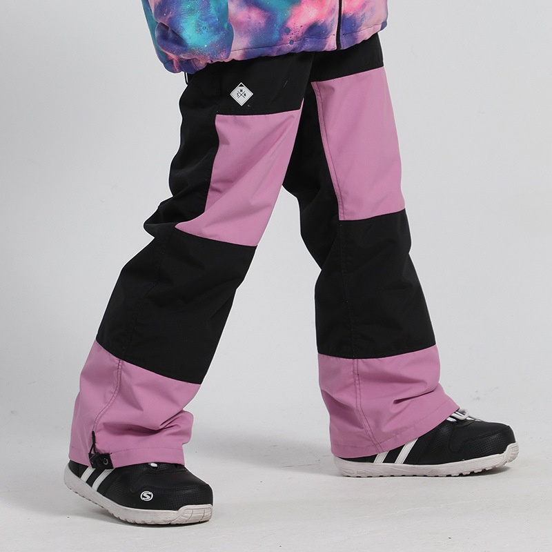 001 Gsousnow Women Waterproof Warm Trendy Brand 2021 Color Block Ski Double Single Board Spliced Snow Pants Men_voghion.com