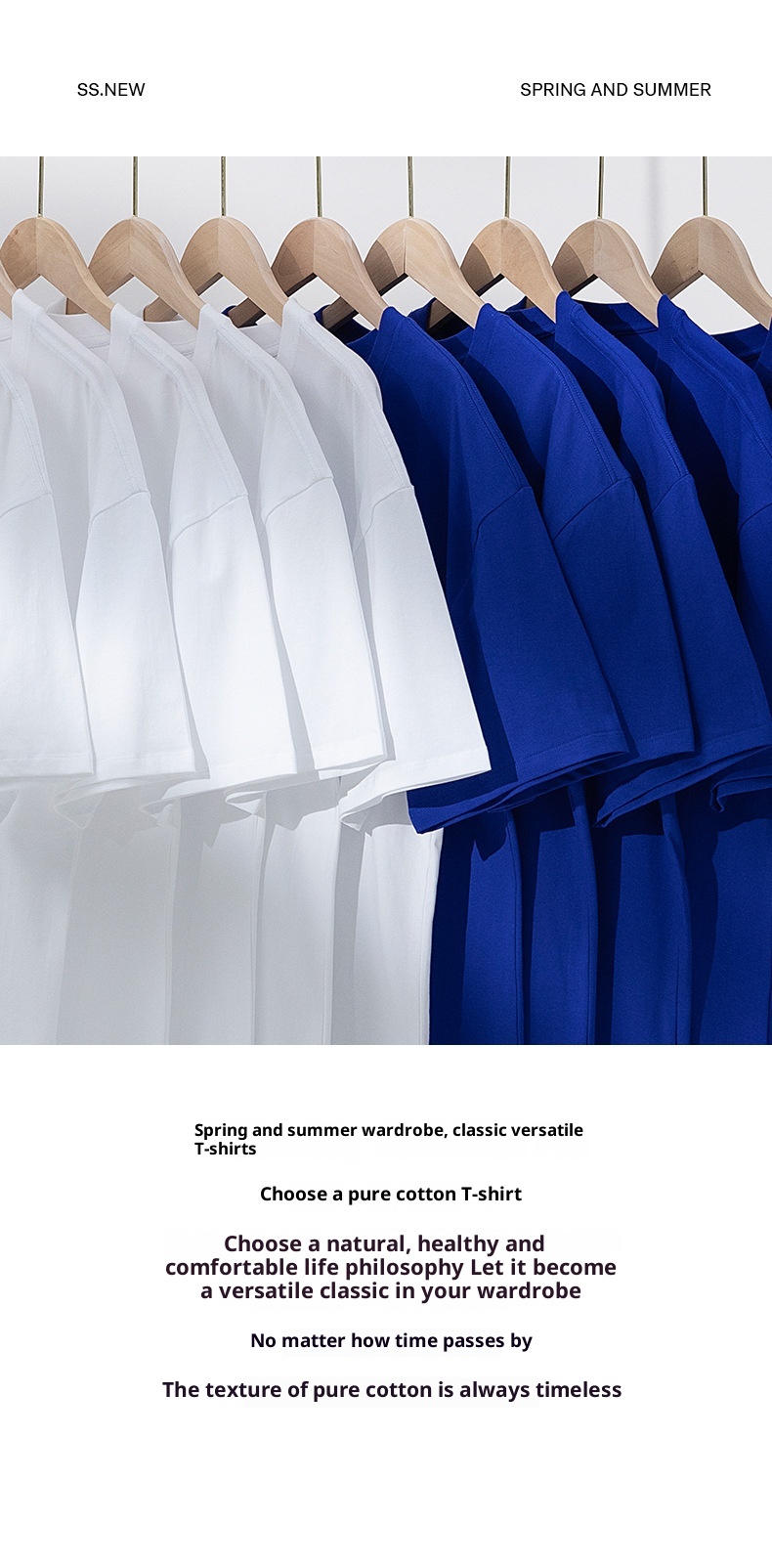 T-shirt à manches courtes en pur coton épais pour homme, coupe ample, couleur unie, style décontracté, blanc, idéal pour l'été._voghion.com