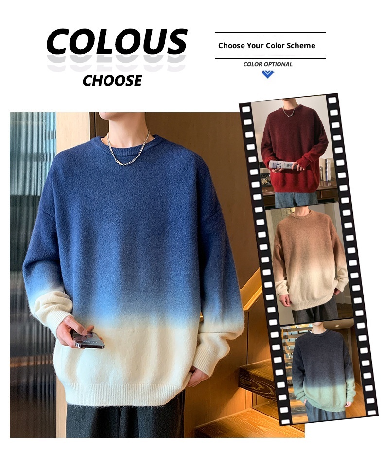 Jungen-Pullover mit Farbverlauf für Herbst/Winter, dick gefüttert, warm, gestrickt, trendiger Wollpullover für junge Leute_voghion.com