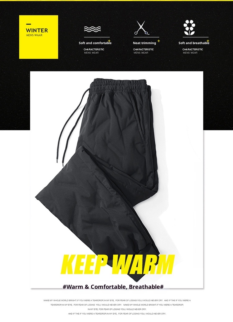 001 Outdoor Softshell Men Winter Fleece Lined Thickened Ski Warm 90% White Duck Down Travel Hiking Long Pants_voghion.com