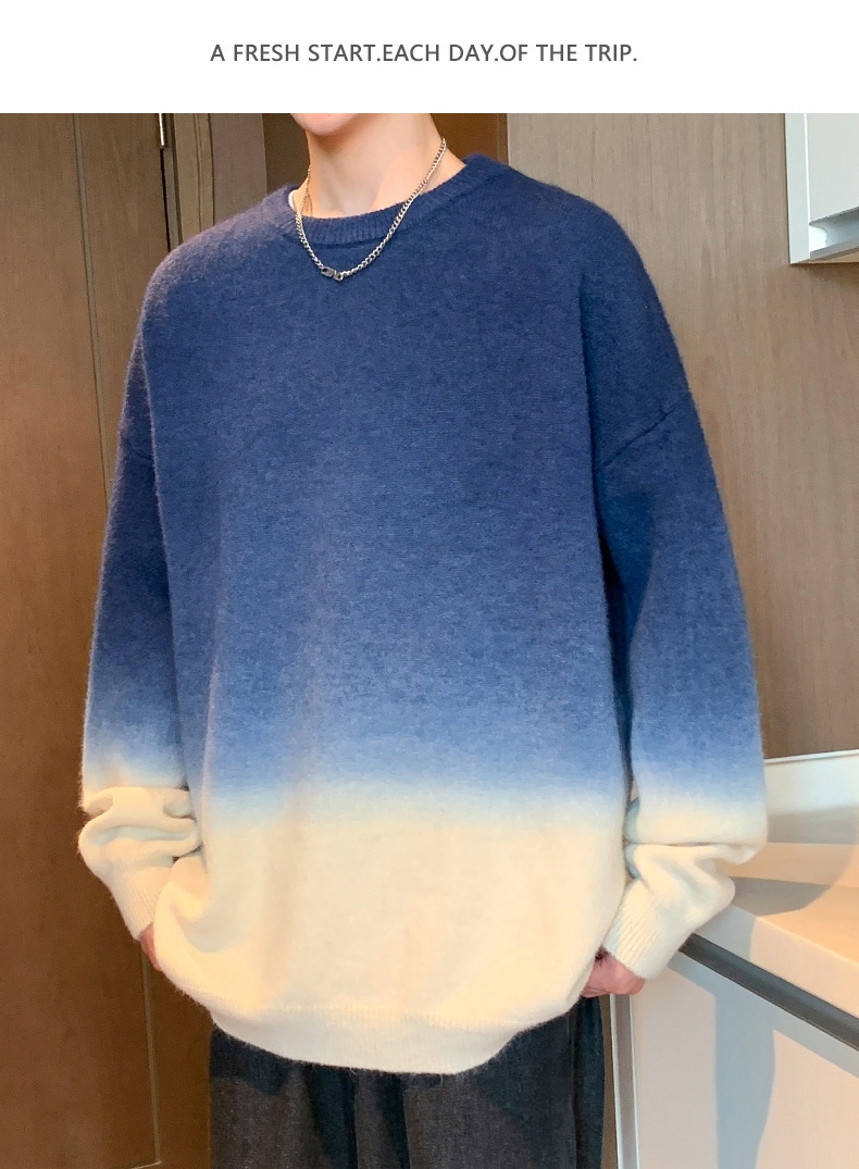 Jungen-Pullover mit Farbverlauf für Herbst/Winter, dick gefüttert, warm, gestrickt, trendiger Wollpullover für junge Leute_voghion.com