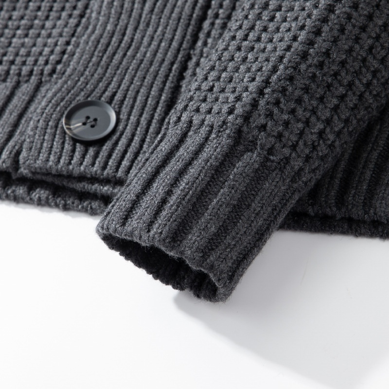 boy OKONKWO Extra Thick Raglan Sleeve Waffle Pattern Wool Cardigan Coat Turn-Down Collar Sweater_voghion.com