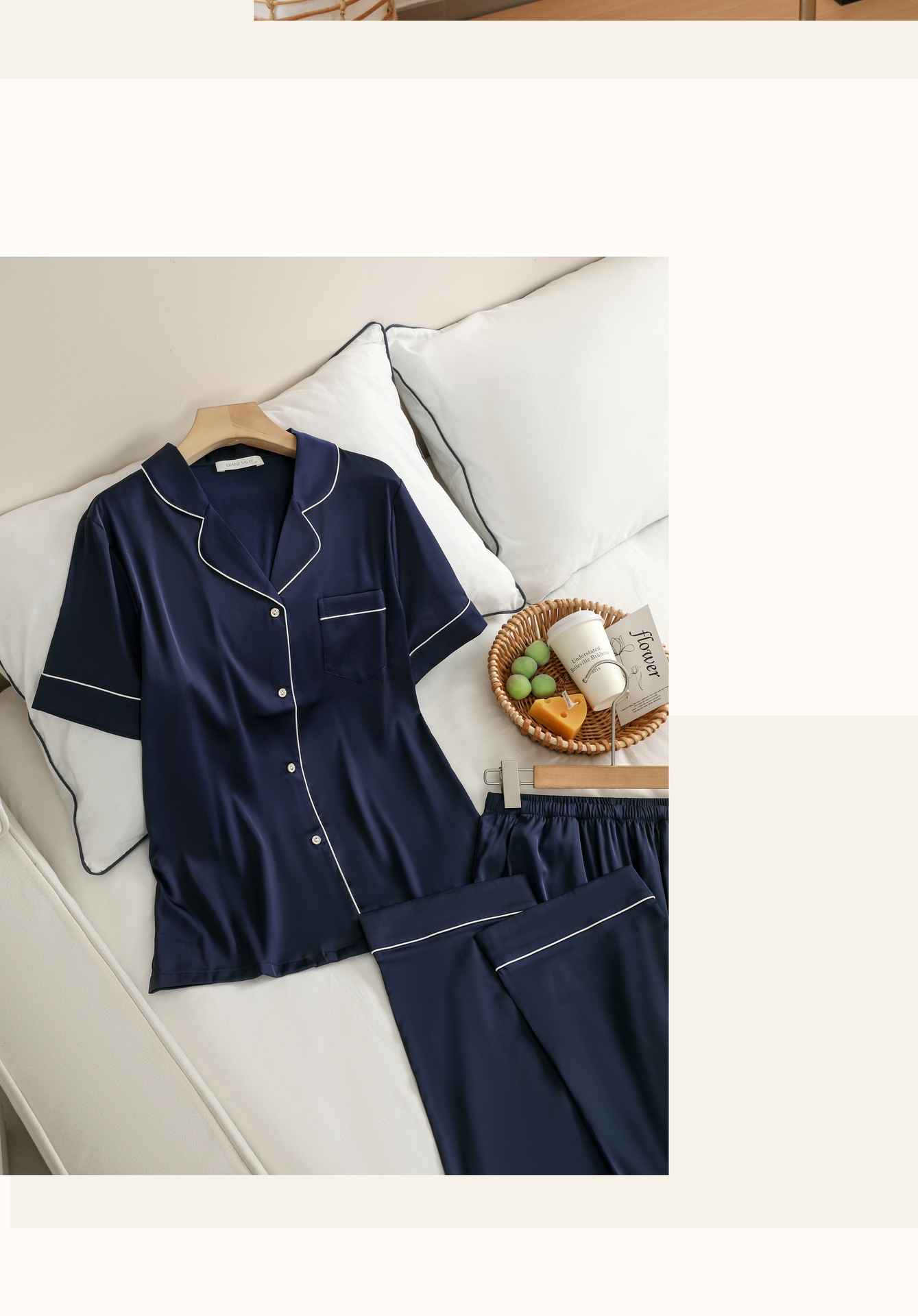 ChicShe Pigiama da donna in seta ghiacciata, semplice, a tinta unita, stile europeo e americano, a maniche corte e pantaloni lunghi_voghion.com