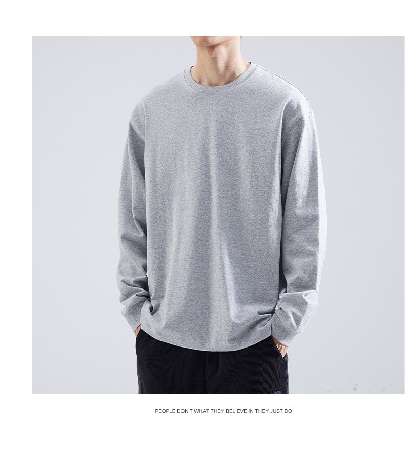 Langarm-T-Shirt für Herren, lockere Passform, Frühlings- und Herbststil, Rundhalsausschnitt, weißes Unterhemd, Herren_voghion.com