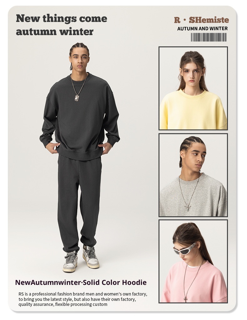 boy RS Men's Clothing|400G Heavy Terry FOG Crew Neck American Style Dopamine Color Couple Sweatshirt_voghion.com