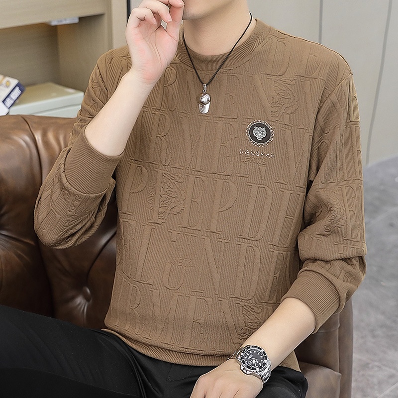 Maglietta a maniche lunghe da uomo primavera e autunno, strato di base, vestibilità ampia, nuovo pullover alla moda di grandi dimensioni_voghion.com