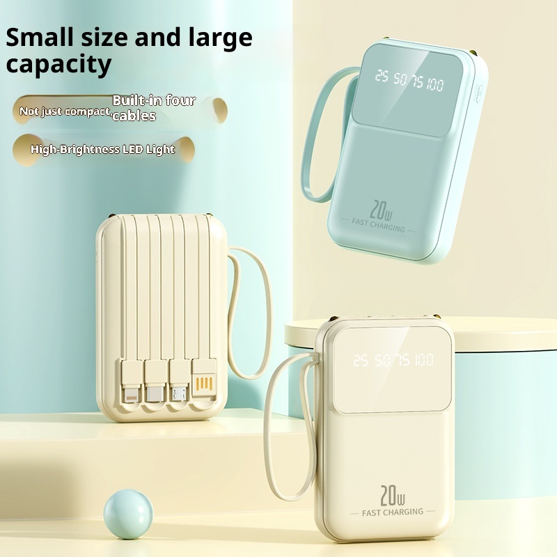 Techglobe Mini Cavo Integrato 20000mAh Banca Grande Capacità Cartone Animato Alimentatore Portatile Mobile con Ricarica Rapida Stampata_voghion.com