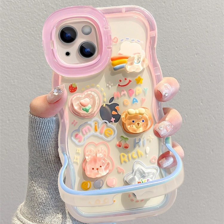 TechGlobe Schutzhülle für iPhone 15 Pro, iPhone 14, Farbverlauf, Wolkenpuppe, 13/12, Wellenkante, unsichtbarer Doppelständer_voghion.com