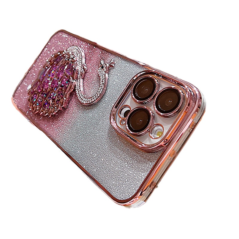 Étui de téléphone TechGlobe série 16, protection d'objectif Niche pour iPhone 15 Pro Max, motif cygne pailleté, 13, anti-traces de doigts_voghion.com