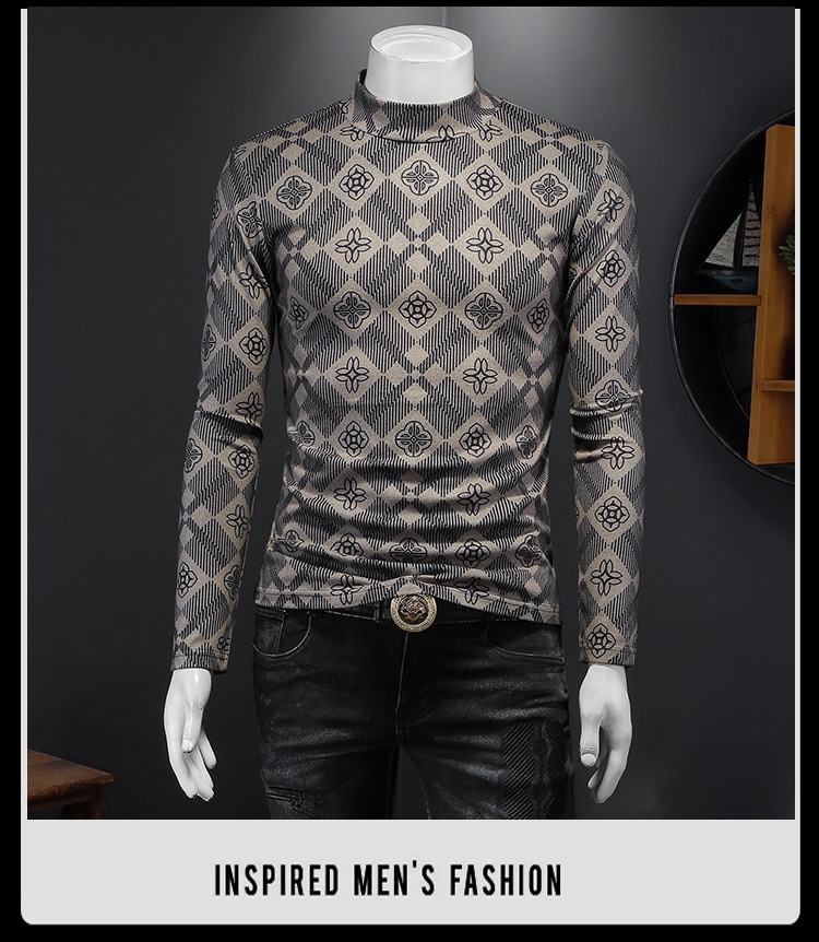 boy Europe Station 2023 Autumn Winter New Men's High Neck Base Shirt Plus Size Printed Casual Korean Style Slim Fit Pullover_voghion.com