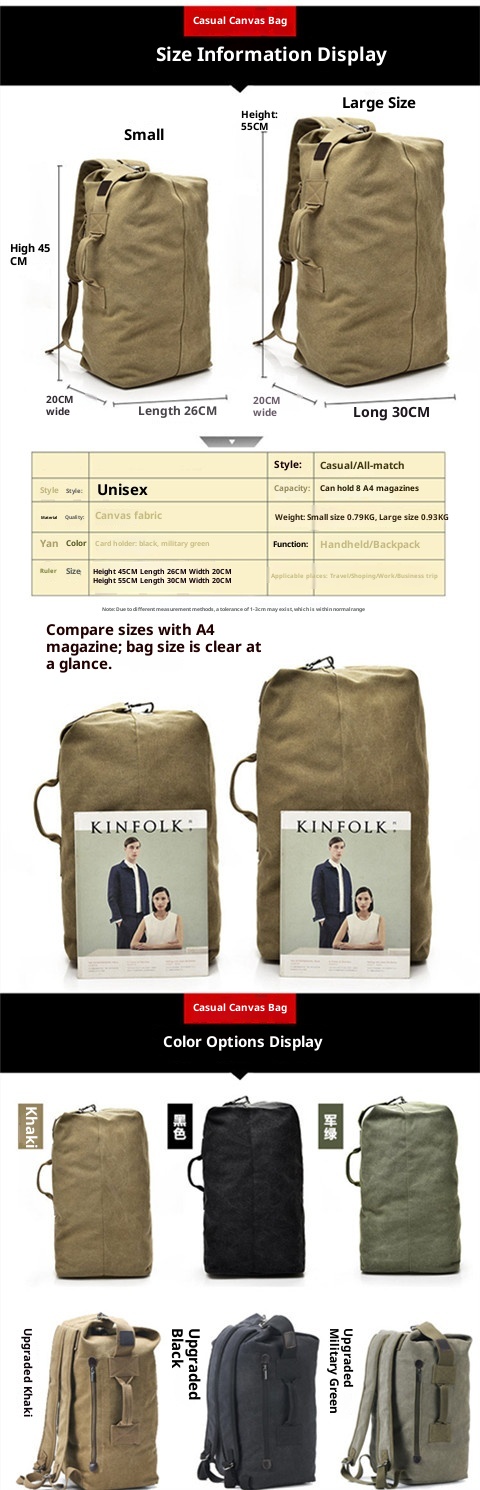 ActiveGo Backpack Double Shoulder Outdoor Travel Ins Super Popular Canvas Bucket Large Capacity Hiking Sports Personality Men's_voghion.com