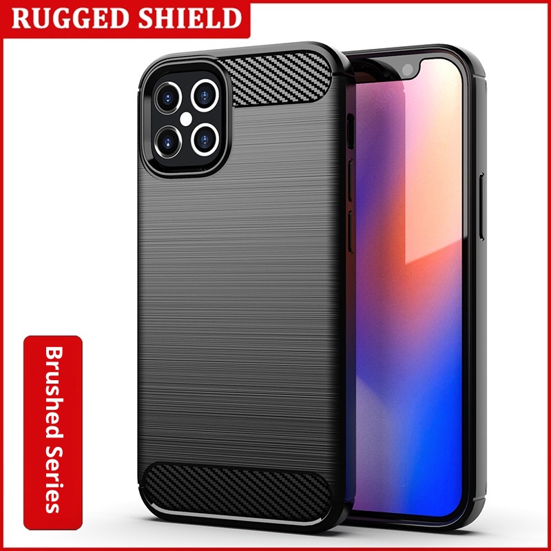 TechGlobe Custodia protettiva antiurto in fibra di carbonio spazzolata per iPhone 12 6.1_voghion.com