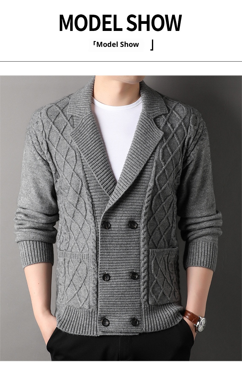 boy New Jacket Autumn Twisted Pattern Men's Cardigan British Style Suit Collar Double-Breasted Knitted Sweater Wholesale_voghion.com
