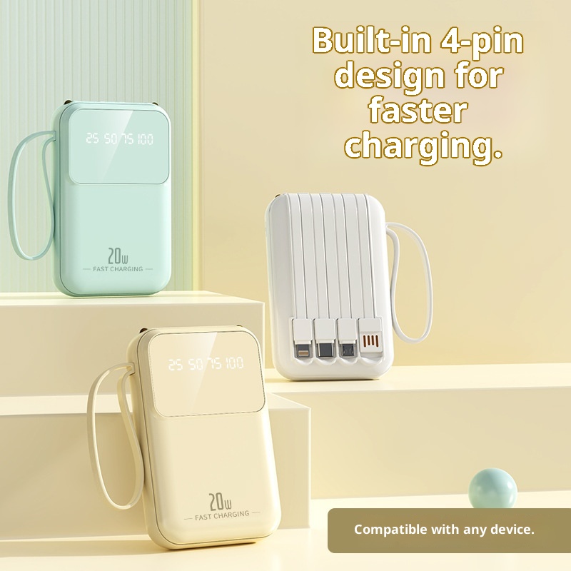 Techglobe Mini Cavo Integrato 20000mAh Banca Grande Capacità Cartone Animato Alimentatore Portatile Mobile con Ricarica Rapida Stampata_voghion.com