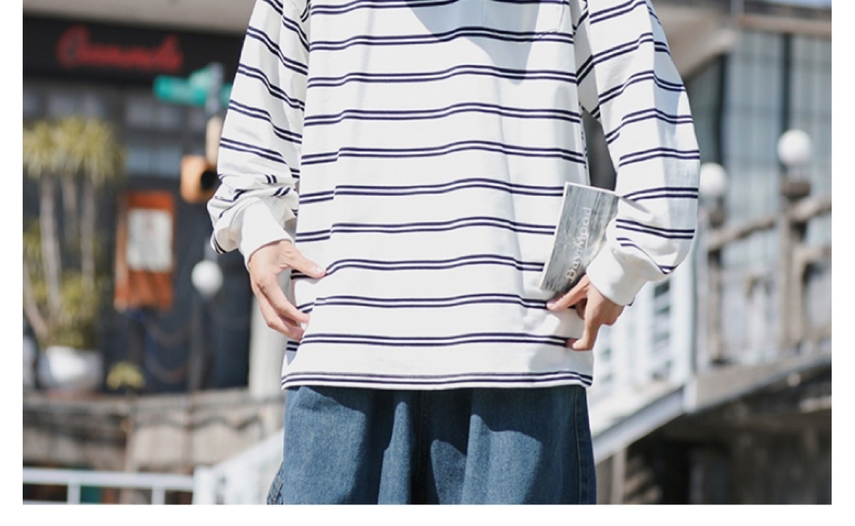 boy Hong Kong Japanese Striped Long Sleeve T-Shirt Trendy Brand Cool Style Men's Spring Autumn Base Shirt Ins Trend High_voghion.com