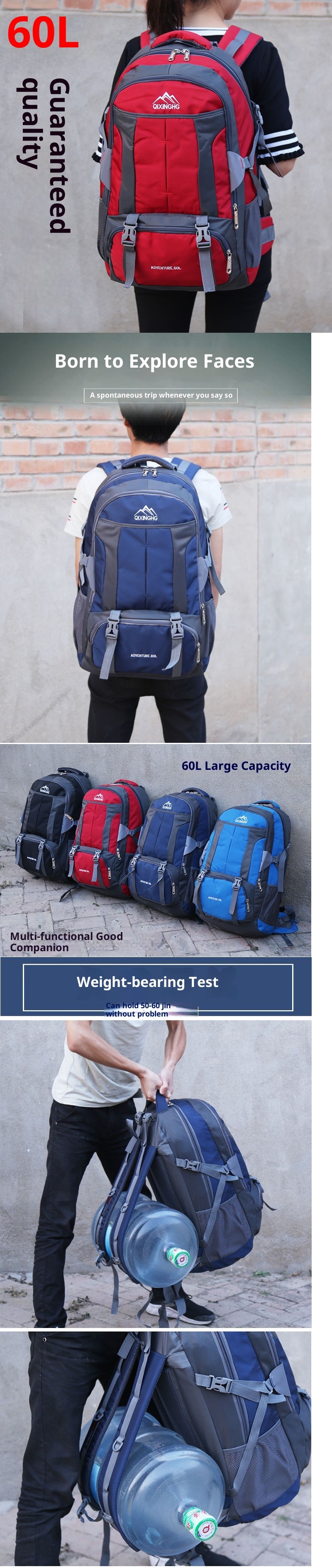Sac à dos de sport ActiveGo 60L/70L grande capacité pour hommes et femmes, idéal pour les voyages, les études et les courts séjours. Convient également aux femmes._voghion.com