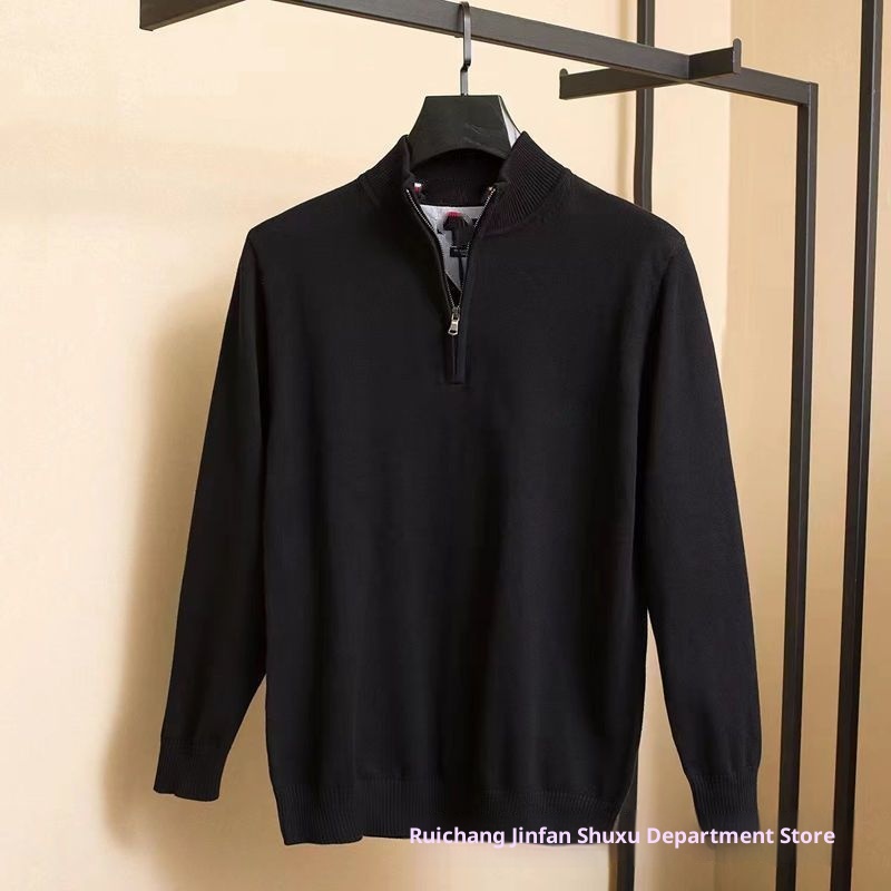boy Stand Collar Fashion Men's Half Turtleneck Sweater Autumn Winter Trendy Casual Zipper Warm Knitted Jacket_voghion.com