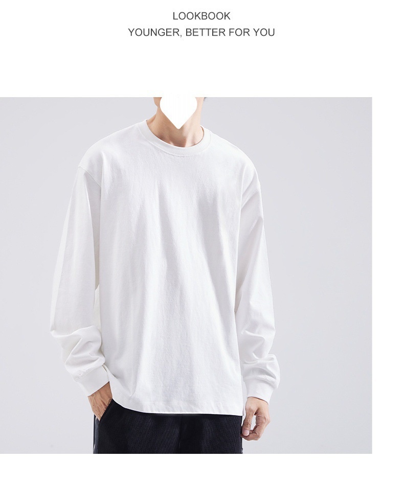 Langarm-T-Shirt für Herren, lockere Passform, Frühlings- und Herbststil, Rundhalsausschnitt, weißes Unterhemd, Herren_voghion.com