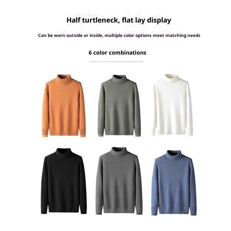 Maglione in pile caldo con collo alto e fodera in pile per uomo, autunno e inverno 2025, maglieria con colletto rovesciato,_voghion.com