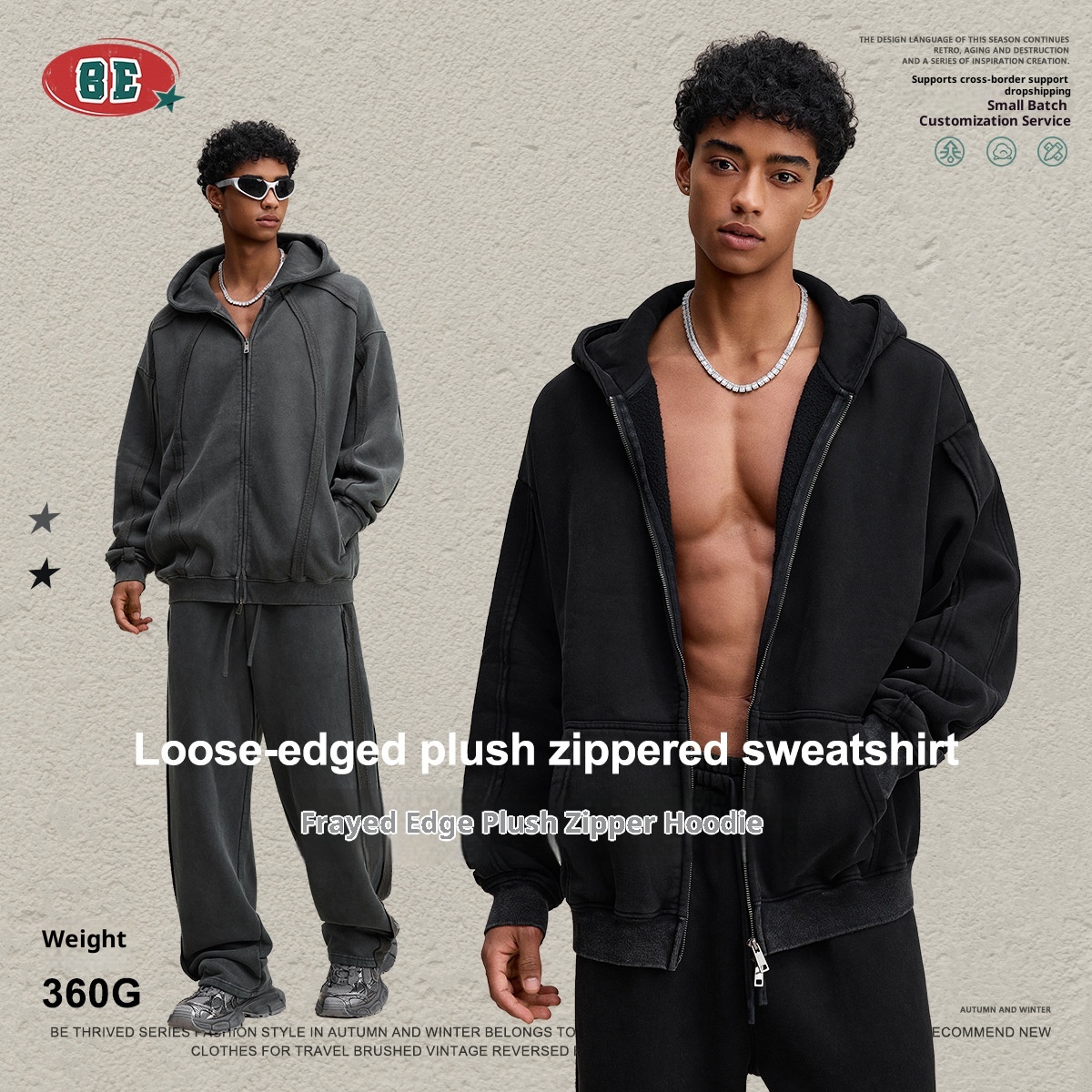 boy BE Clothing|2025 European And American Trendy Brand Rro Heavy Wax-Dyed Zipper Hoodie Cardigan Men's Fleece Couple_voghion.com