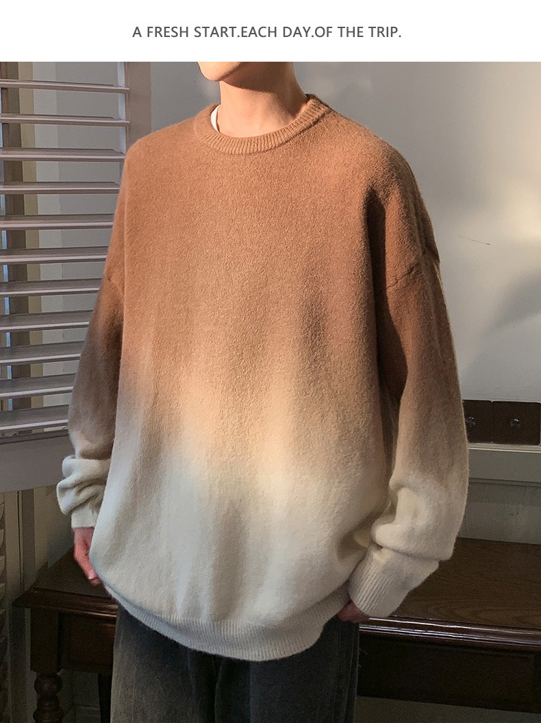 Jungen-Pullover mit Farbverlauf für Herbst/Winter, dick gefüttert, warm, gestrickt, trendiger Wollpullover für junge Leute_voghion.com
