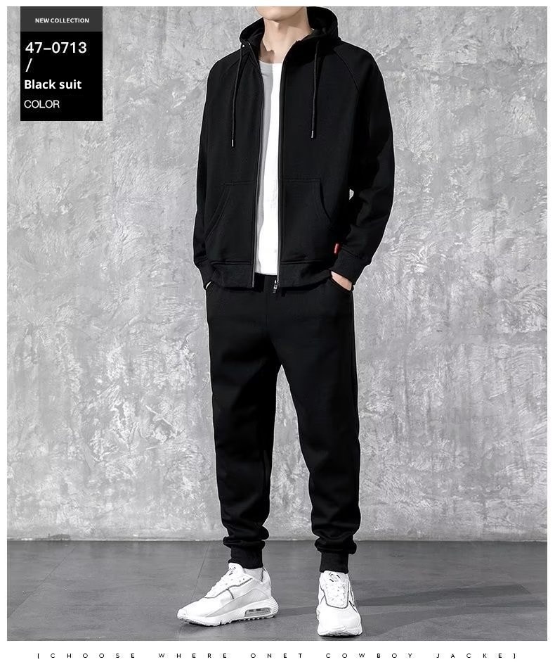 001 Erkekler İçin Siyah Kapüşonlu Üst İlkbahar ve Kapüşonlu Spor Sonbahar Takımı Şık Günlük Ceket Trend Marka_voghion.com