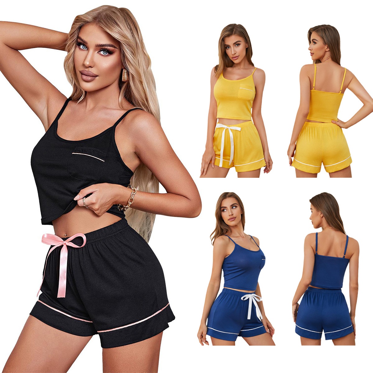 ChicShe European And American Cross-Border Sexy Nightwear For Women Summer Camisole Shorts Two-Piece Set Homewear Pajamas_ecoleips.com
