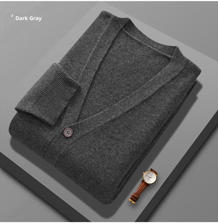 Cardigan da uomo in pura lana lavorato a maglia, autunno inverno, con scollo a V, ampio, spesso, casual, a maniche lunghe, monopetto_voghion.com