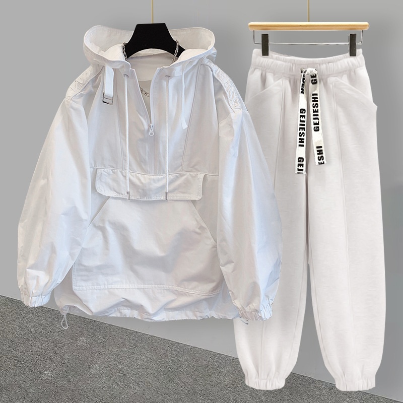 001 Brand Hooded Jacket Set For Men, Lightweight Korean Style, Trendy Workwear, Patchwork Design, Windbreaker, Softshell_voghion.com