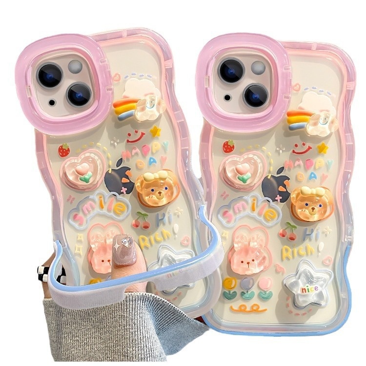 TechGlobe Schutzhülle für iPhone 15 Pro, iPhone 14, Farbverlauf, Wolkenpuppe, 13/12, Wellenkante, unsichtbarer Doppelständer_voghion.com